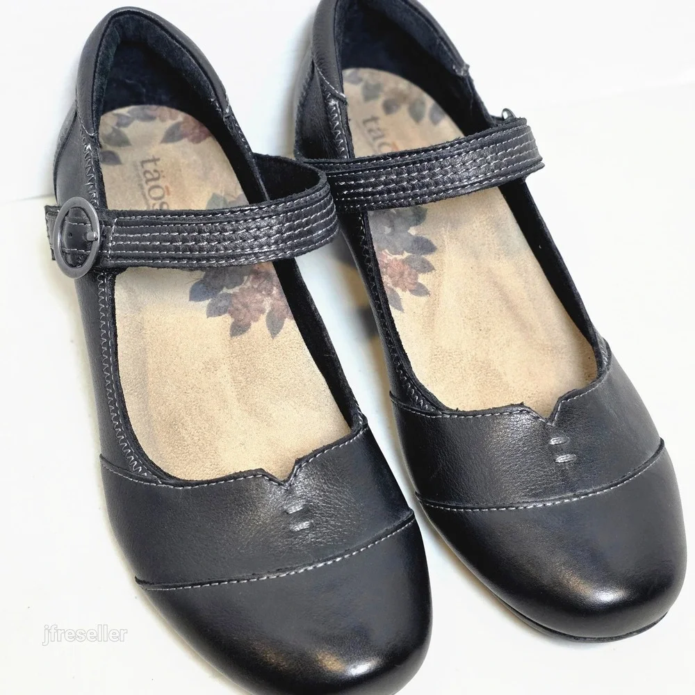 Taos Virtue Black Leather Mary Jane Pumps Womens 9 Shoes VIR-13336A EU 40 Strap